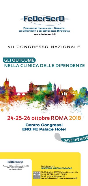 SAVE THE DATE: VII CONGRESSO NAZIONALE FEDERSERD - 24-25-26 OTTOBRE 2018 SAVE THE DATE: VII CONGRESSO NAZIONALE FEDERSERD - 24-25-26 OTTOBRE 2018