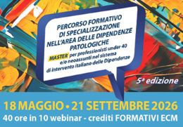 Partecipa al PERCORSO FORMATIVO DI SPECIALIZZAZIONE NELL'AREA DELLE DIPENDENZE PATOLOGICHE